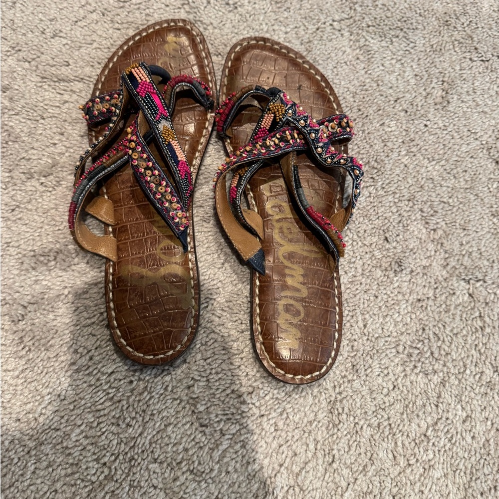 Sam Edelman Brown Sandals with Pink and Gold Bead Accents